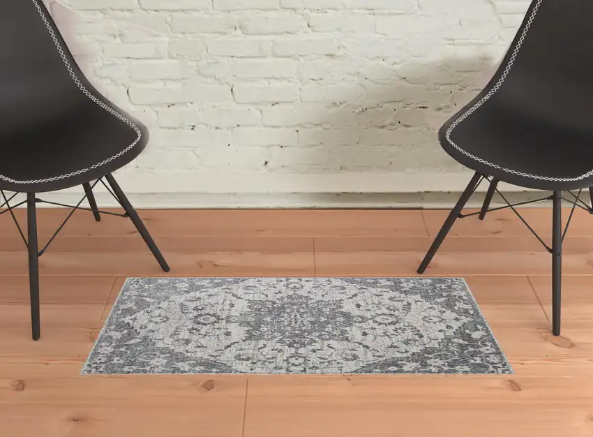 2' x 3' Gray Medallion Power Loom Area Rug Photo 4