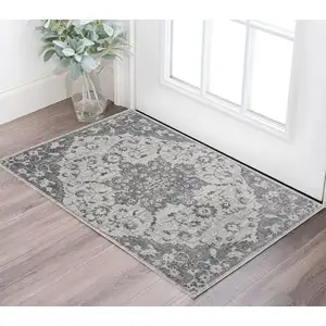 Photo of 2' x 3' Gray Medallion Power Loom Area Rug