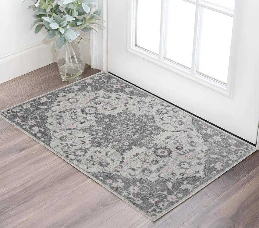Gray Medallion Power Loom Area Rug Photo 1