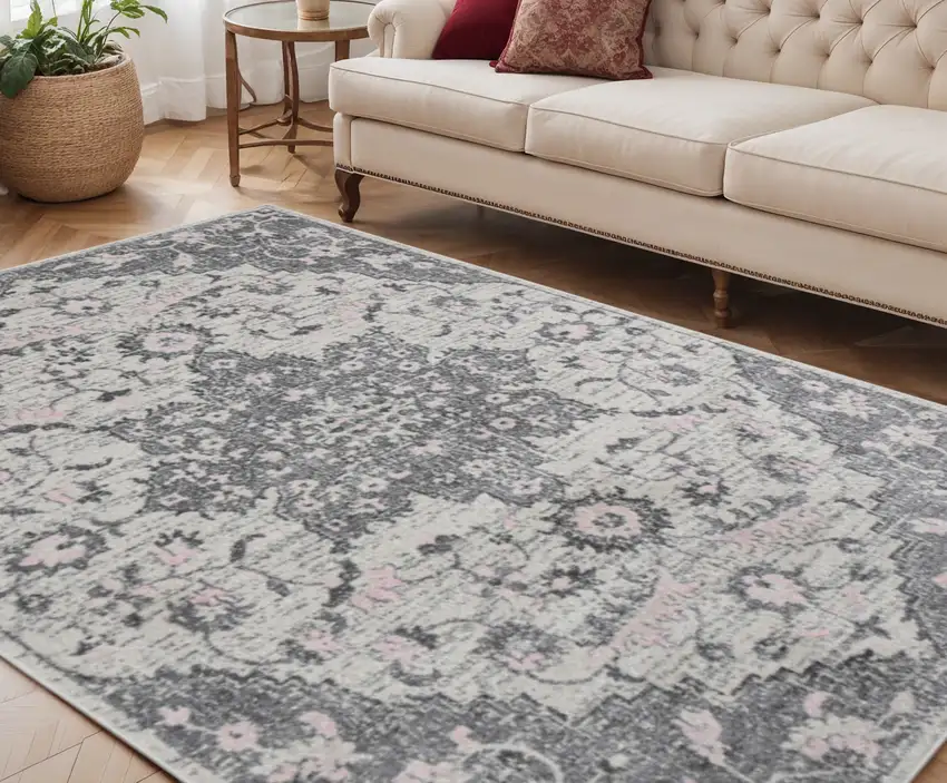 Gray Medallion Power Loom Area Rug Photo 1