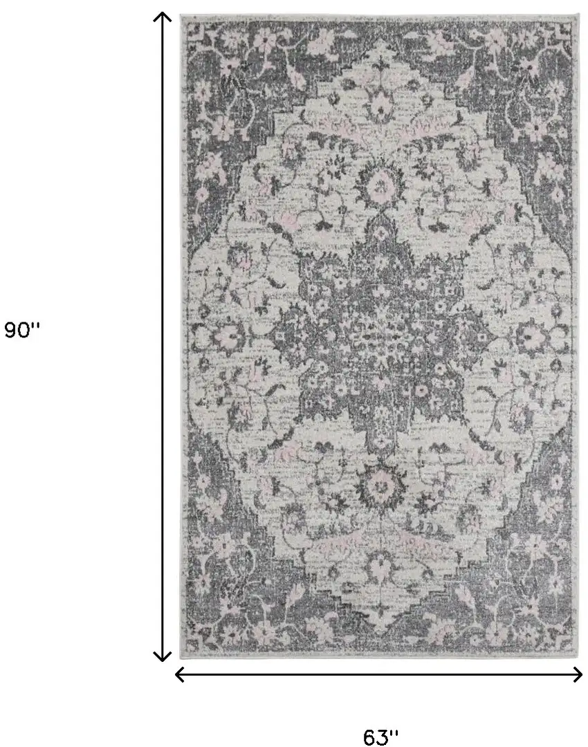 5' x 7' Gray Medallion Power Loom Area Rug Photo 6