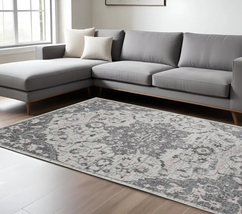 Gray Medallion Power Loom Area Rug Photo 1