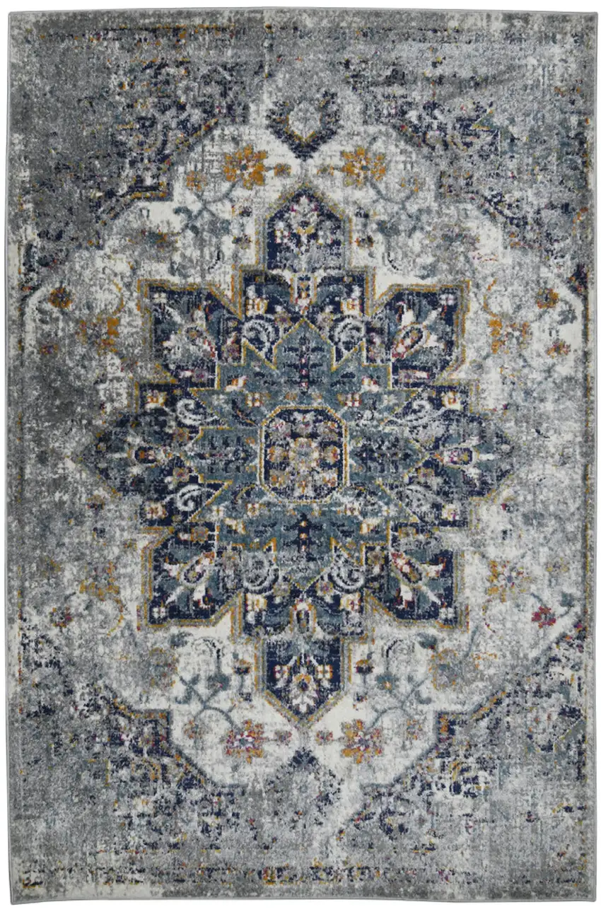 2' x 3' Gray Medallion Power Loom Area Rug Photo 1