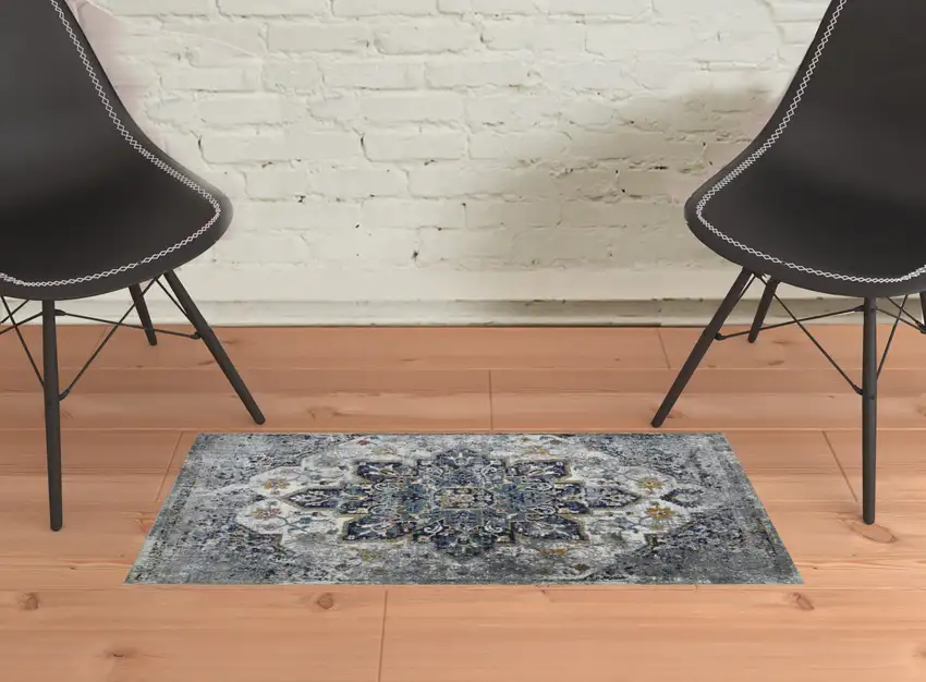 2' x 3' Gray Medallion Power Loom Area Rug Photo 2
