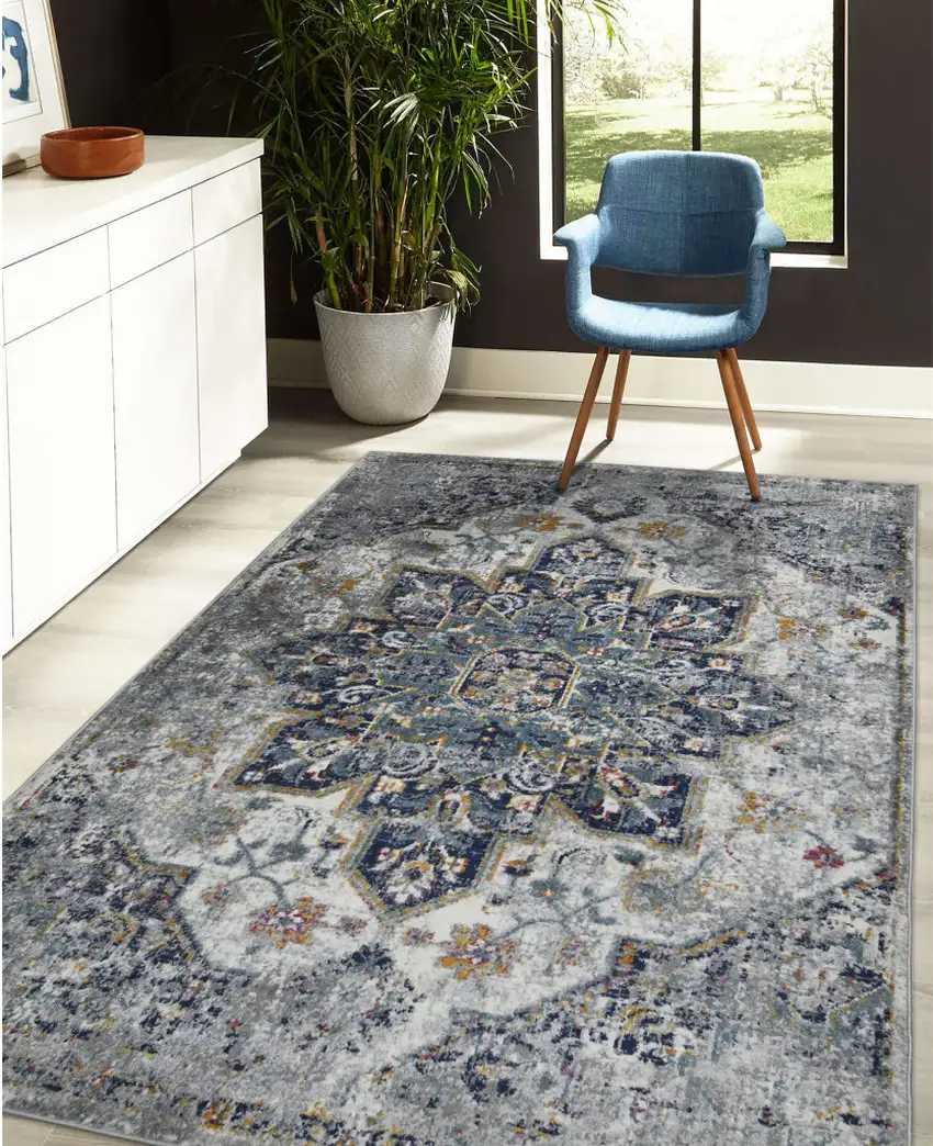 2' x 3' Gray Medallion Power Loom Area Rug Photo 7