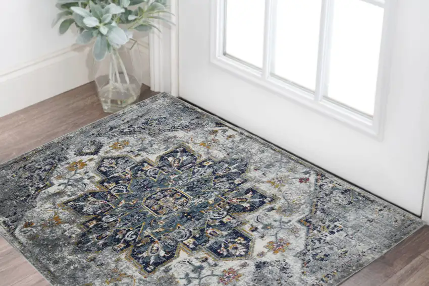 Gray Medallion Power Loom Area Rug Photo 1
