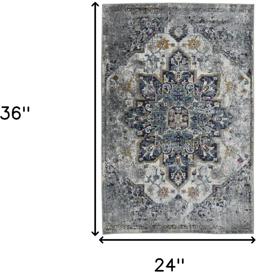 2' x 3' Gray Medallion Power Loom Area Rug Photo 8