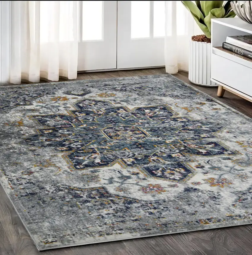 Gray Medallion Power Loom Area Rug Photo 1