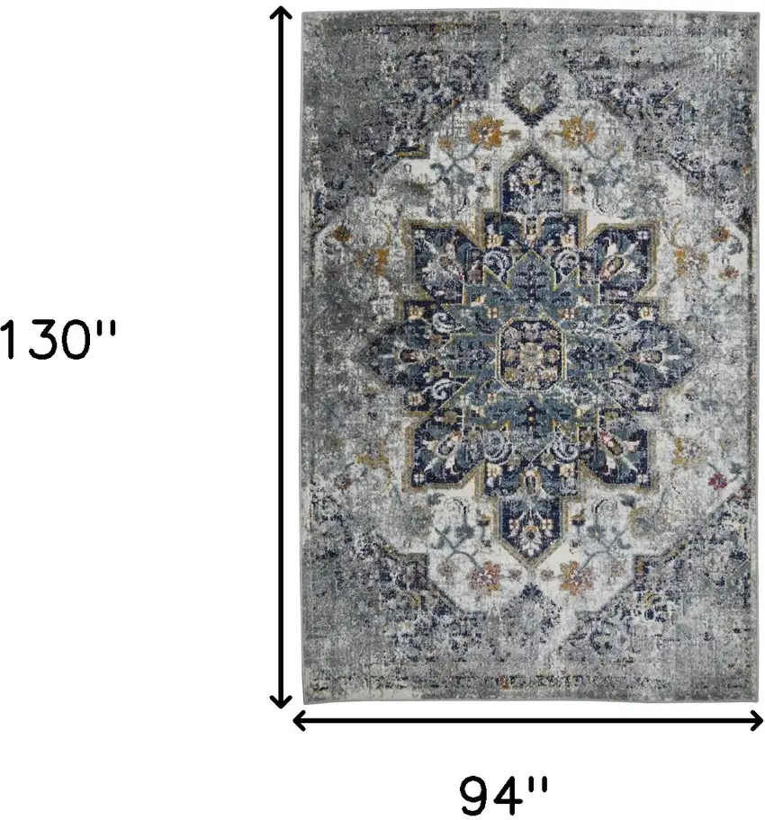 8' x 11' Gray Medallion Power Loom Area Rug Photo 8