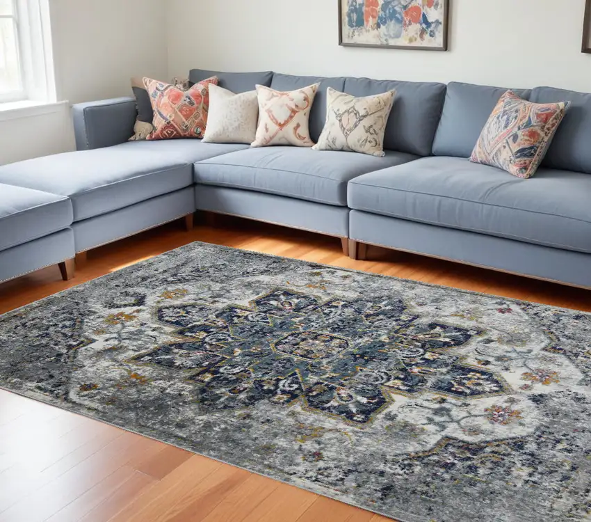 Gray Medallion Power Loom Area Rug Photo 1