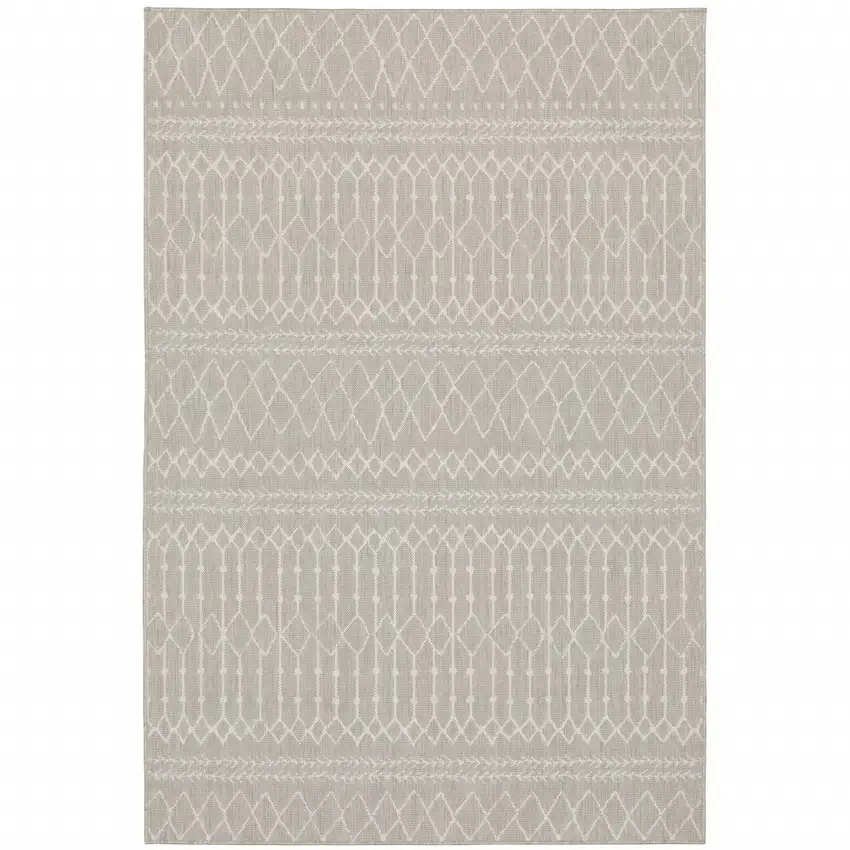 3'x5' Gray and Ivory Geometric Indoor Outdoor Area Rug Photo 1