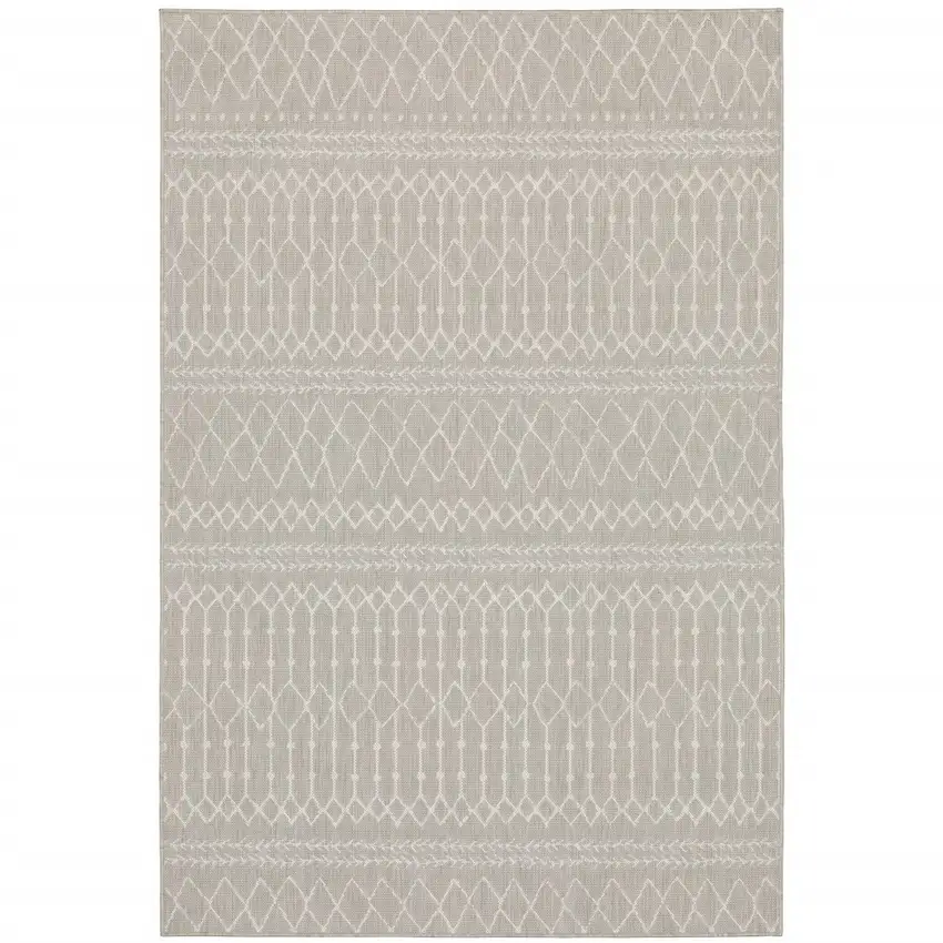 5'x7' Gray and Ivory Geometric Indoor Outdoor Area Rug Photo 10