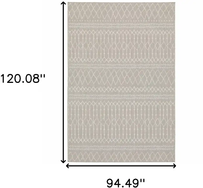 8'x11' Gray and Ivory Geometric Indoor Outdoor Area Rug Photo 11