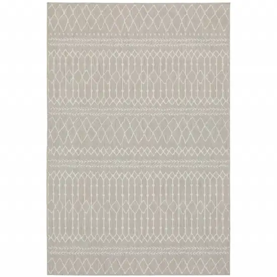 10'x13' Gray and Ivory Geometric Indoor Outdoor Area Rug Photo 1
