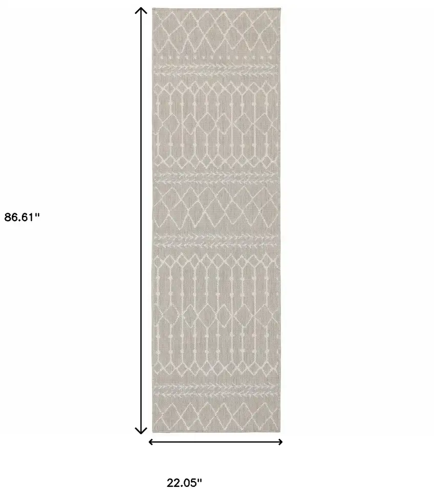 2'x7' Gray and Ivory Geometric Indoor Outdoor Runner Rug Photo 11