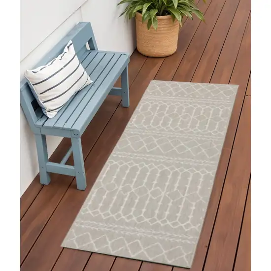 Gray And Ivory Indoor Outdoor Runner Rug Photo 1