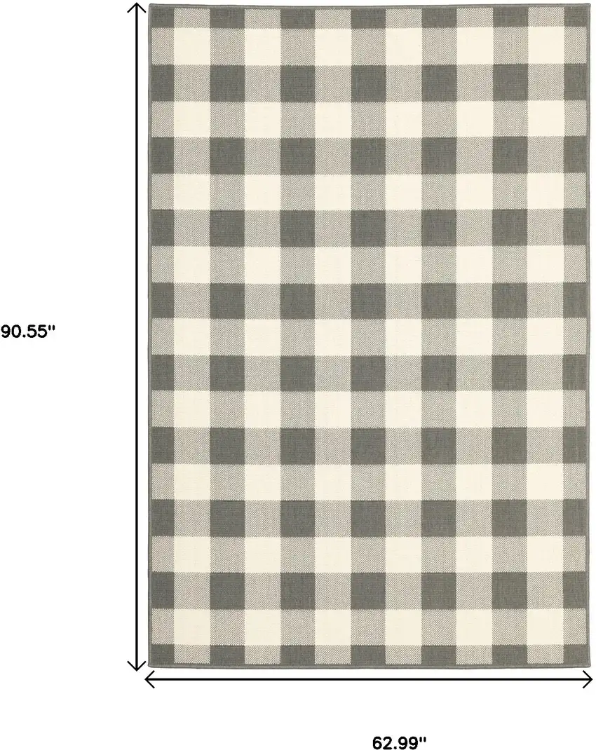 5'x8' Gray and Ivory Gingham Indoor Outdoor Area Rug Photo 7