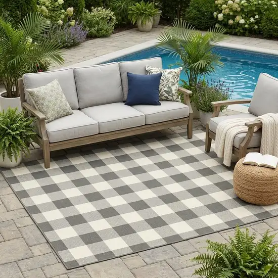 Gray and Ivory Indoor Outdoor Area Rug Photo 1
