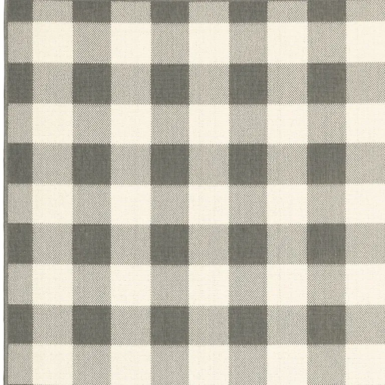 5'x8' Gray and Ivory Gingham Indoor Outdoor Area Rug Photo 4