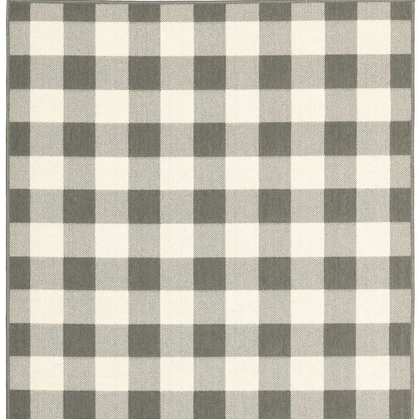 7'x10' Gray and Ivory Gingham Indoor Outdoor Area Rug Photo 6