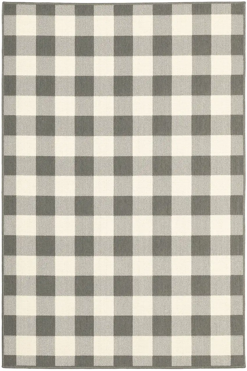 8'x11' Gray and Ivory Gingham Indoor Outdoor Area Rug Photo 1