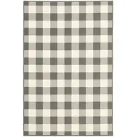 Photo of 9'x13' Gray and Ivory Gingham Indoor Outdoor Area Rug
