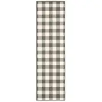 Photo of 2'x8' Gray and Ivory Gingham Indoor Outdoor Runner Rug
