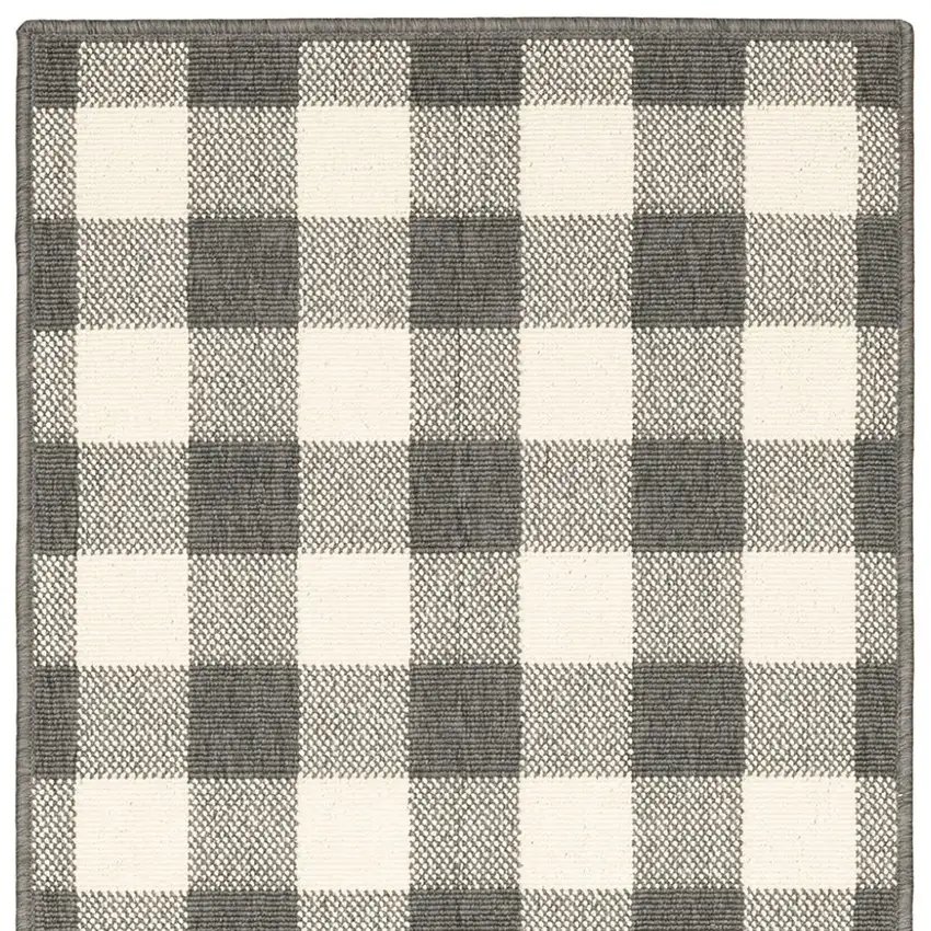 2'x8' Gray and Ivory Gingham Indoor Outdoor Runner Rug Photo 5