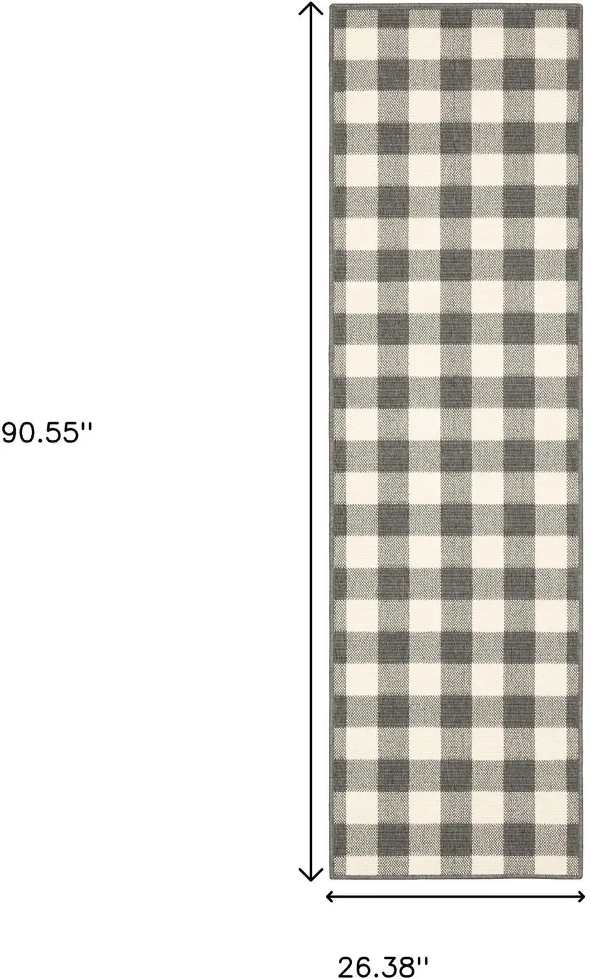 8' Gray And Ivory Indoor Outdoor Runner Rug Photo 8