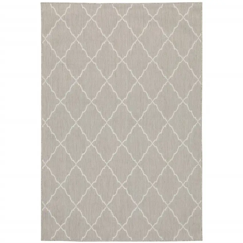 10'x13' Gray and Ivory Trellis Indoor Outdoor Area Rug Photo 10