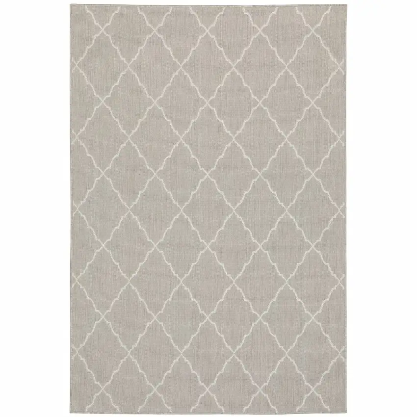 10'x13' Gray and Ivory Trellis Indoor Outdoor Area Rug Photo 1
