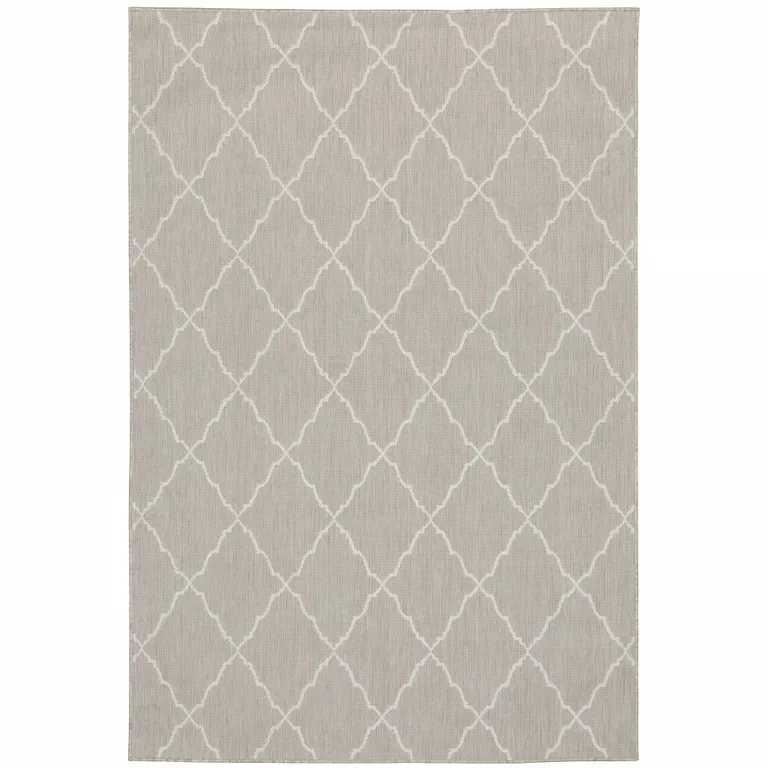 10'x13' Gray and Ivory Trellis Indoor Outdoor Area Rug Photo 1
