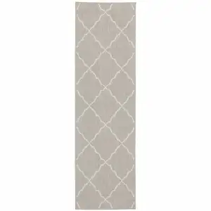 Photo of 2'x7' Gray and Ivory Trellis Indoor Outdoor Runner Rug