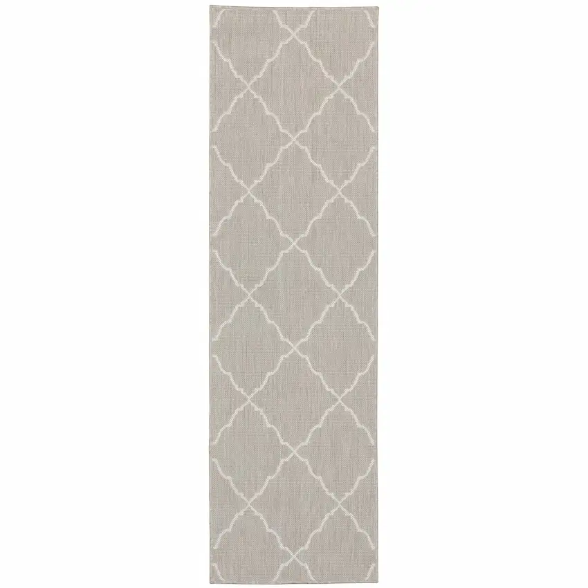 2'x7' Gray and Ivory Trellis Indoor Outdoor Runner Rug Photo 1