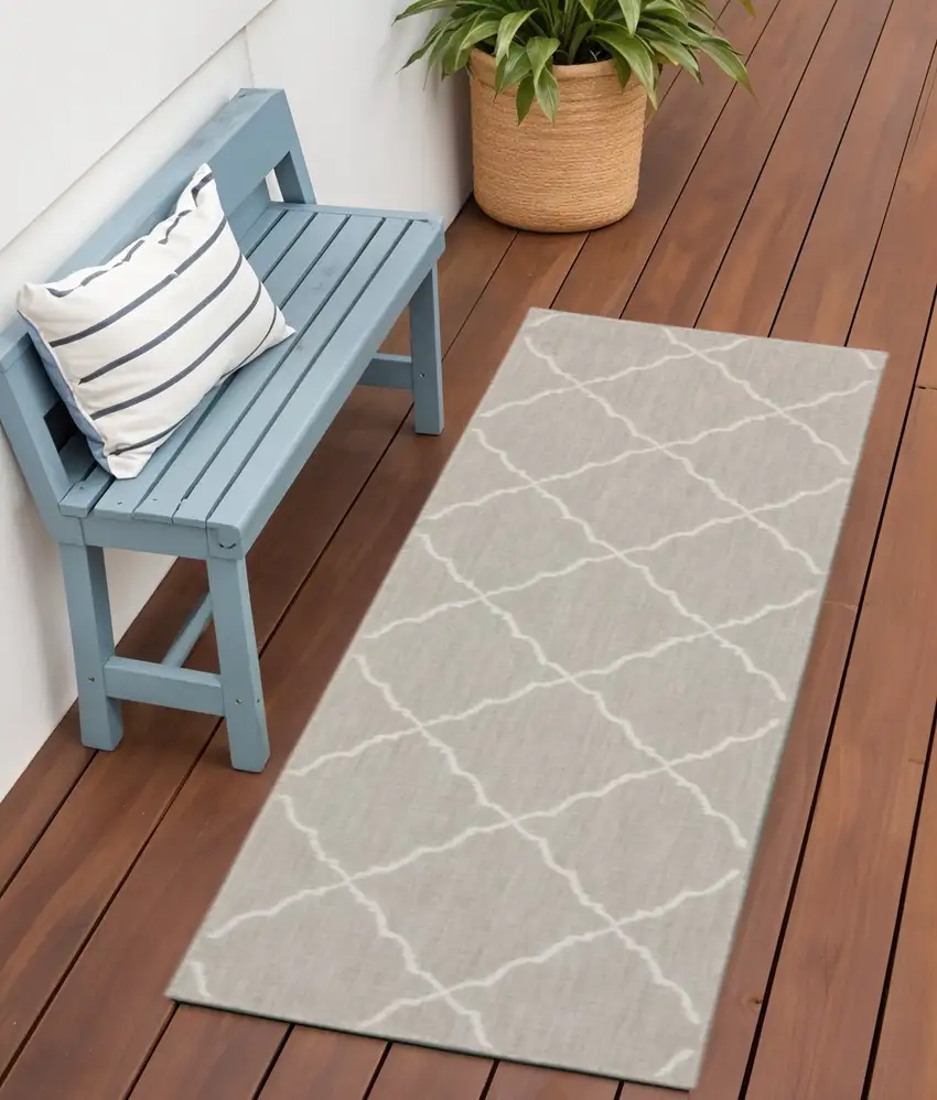 Gray And Ivory Indoor Outdoor Runner Rug Photo 1