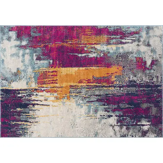 Gray and Magenta Abstract Area Rug Photo 1