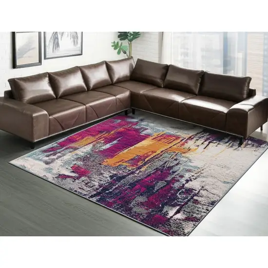 Gray and Magenta Abstract Area Rug Photo 2