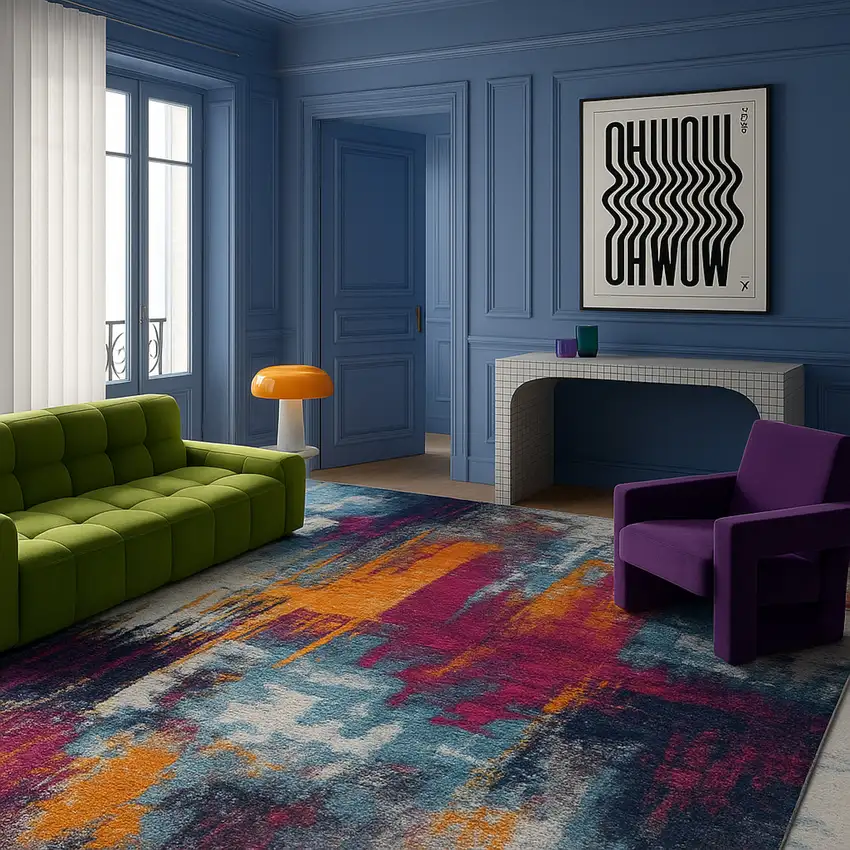 Gray and Magenta Abstract Area Rug Photo 5