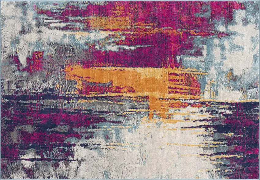 Gray and Magenta Abstract Area Rug Photo 3