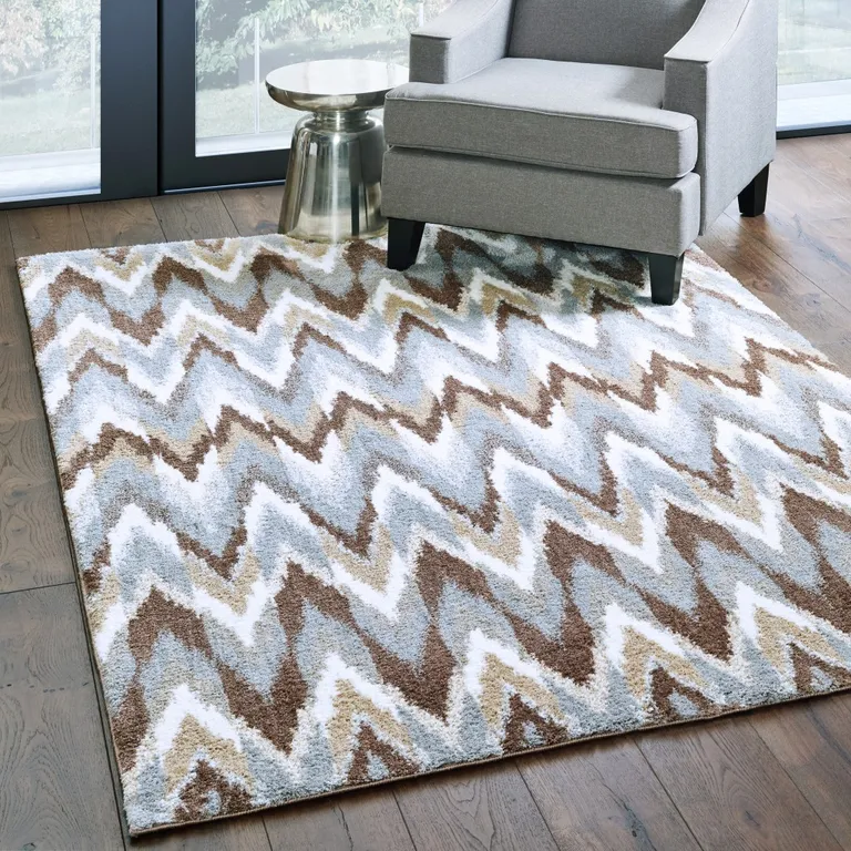 2'x3' Gray and Taupe Ikat Pattern Scatter Rug Photo 3