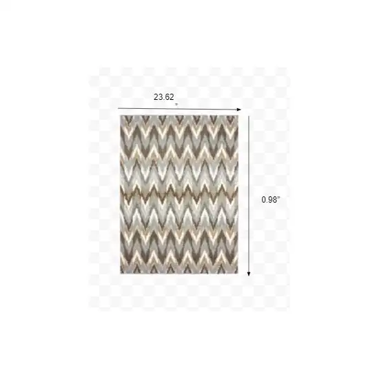 2'x3' Gray and Taupe Ikat Pattern Scatter Rug Photo 2