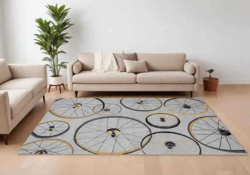 Grey Hand Hooked Wheels Indoor Area Rug Photo 2