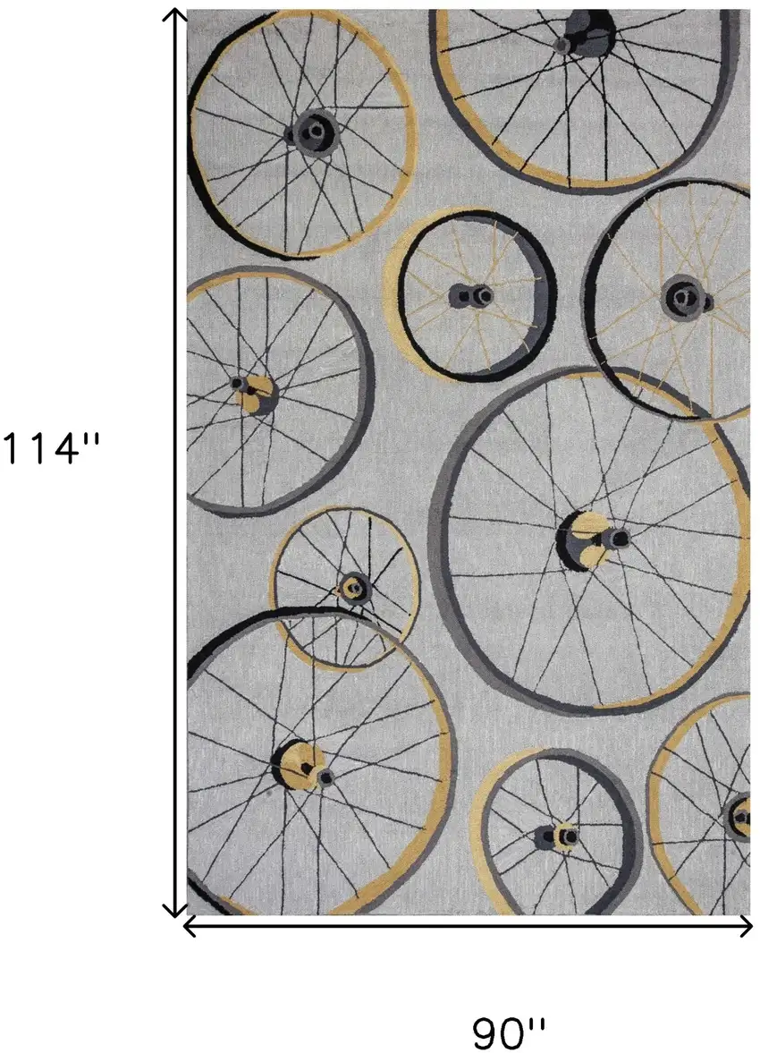 Grey Hand Hooked Wheels Indoor Area Rug Photo 7