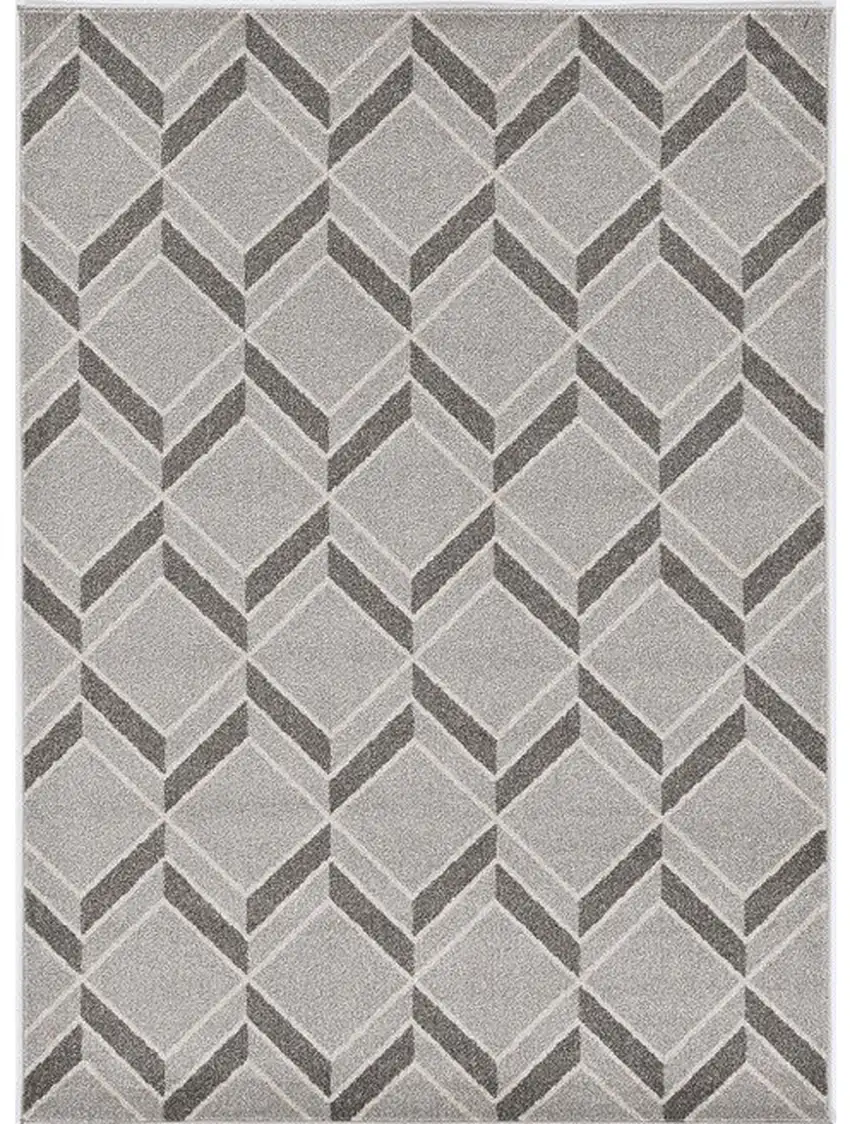 3'X5' Grey Machine Woven Uv Treated Herringbone Illusion Indoor Outdoor Area Rug Photo 1