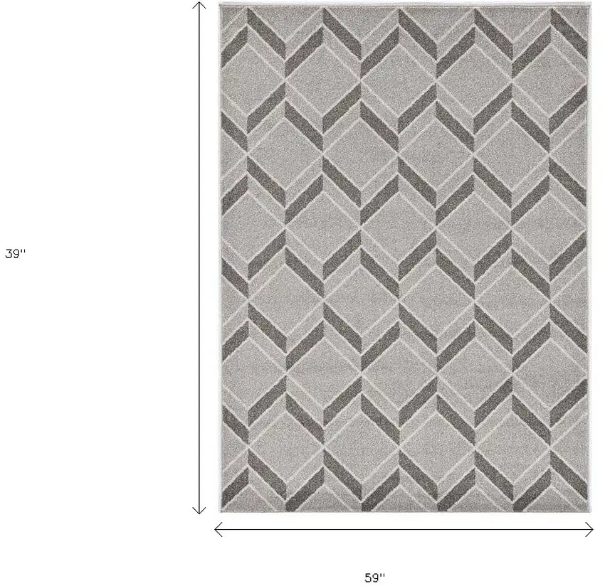 3'X5' Grey Machine Woven Uv Treated Herringbone Illusion Indoor Outdoor Area Rug Photo 3