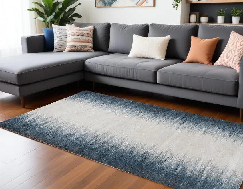 Ivory Blue Machine Woven Ombre Indoor Area Rug Photo 1