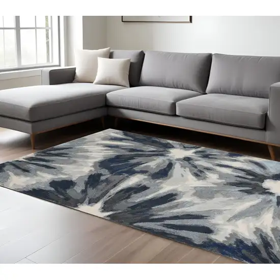 Ivory And Blue Floral Area Rug Photo 2