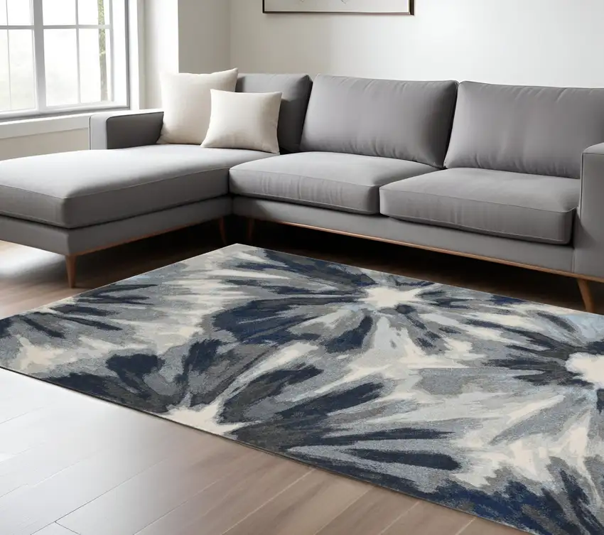 Ivory And Blue Floral Area Rug Photo 2