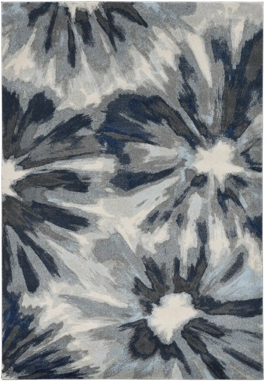 Ivory And Blue Abstract Area Rug Photo 2