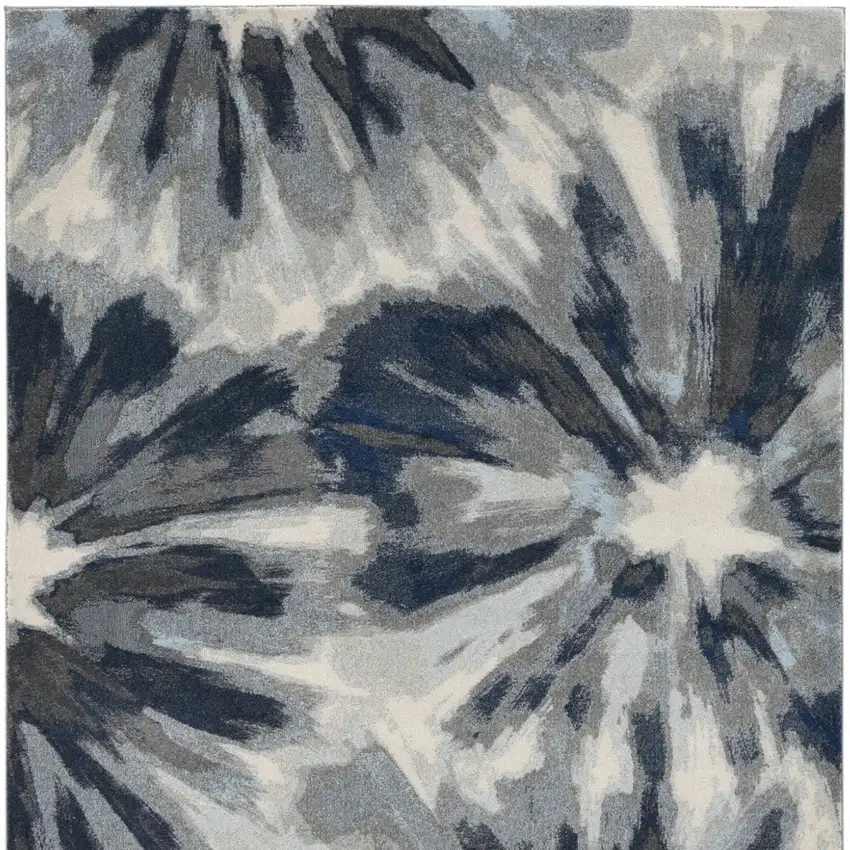 Ivory And Blue Abstract Area Rug Photo 4